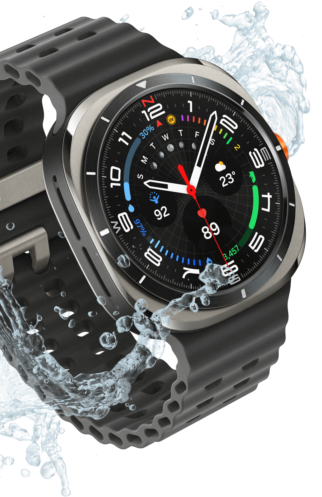 Galaxy watch Ultra covered with water splashes