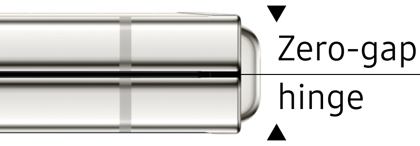 Zero-gap hinge: illustration showing how the two halves of Flip5 close together with no gap