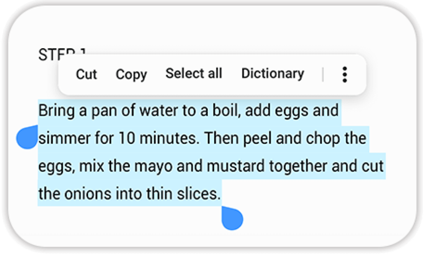 a zoomed image of the first step recipe copy.