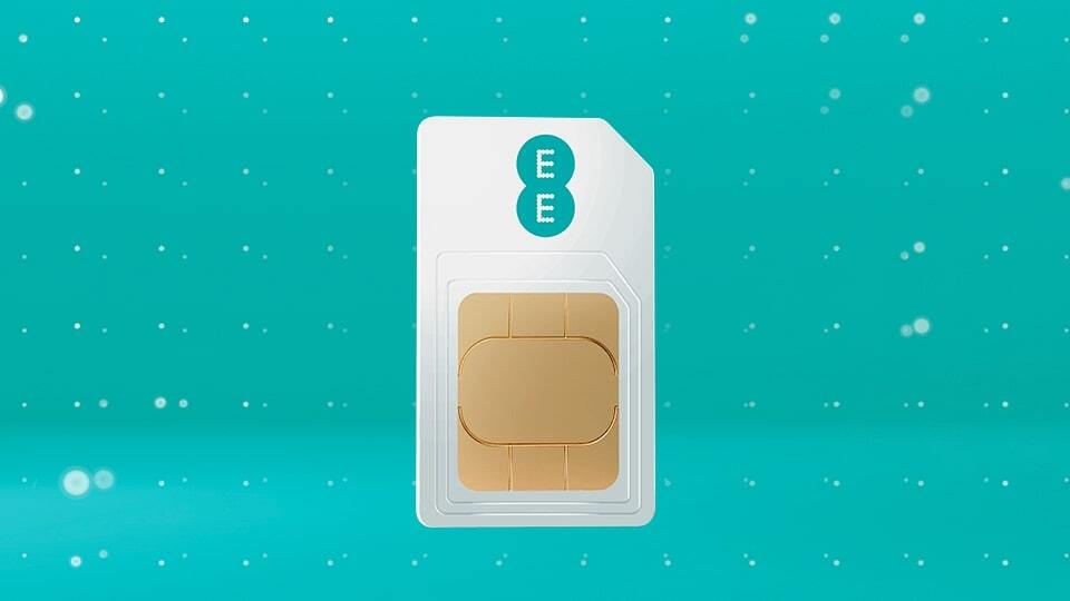 EE SIM card on aqua background