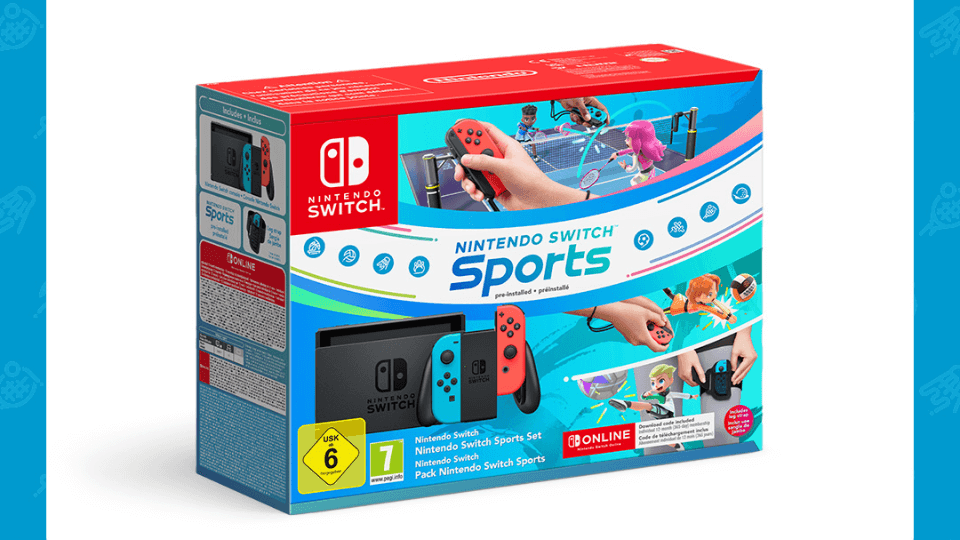 Nintendo Switch Neon 1:1 with Nintendo Switch Sports box