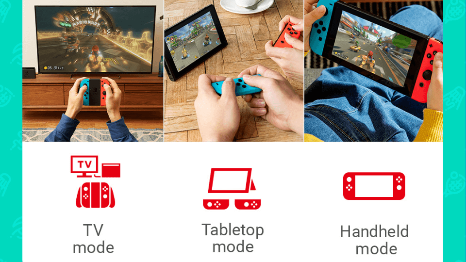 3 ways to play. Tv mode, Tabletop mode and Handheld mode