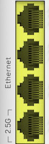 A vertical block of 4 ethernet ports, with latch to the left.