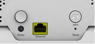 Image of back of the WiFi device zoomed-in on the ports/connectors. Description of each port follows listed from right to left when looking at the back of the Hub
