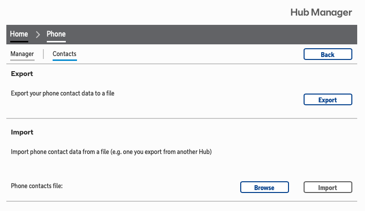 EE Hub control screen