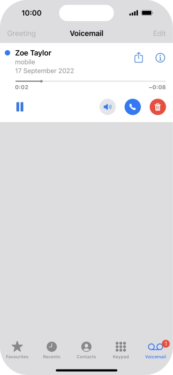 iPhone screen open on the voicemail tab showing the visual voicemail set up