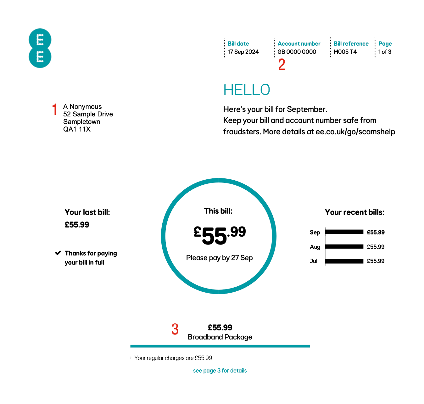 EE bill with address and account number