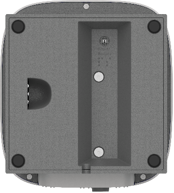 The base of the product with a rectangular recess and circular socket at one end. The power supply cable plugs into it