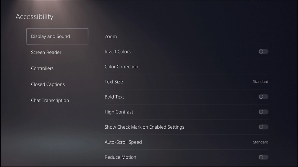 Display and sound preferences in the PlayStation settings menu
