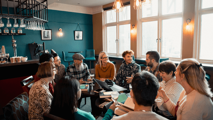 A book club meeting in a pub