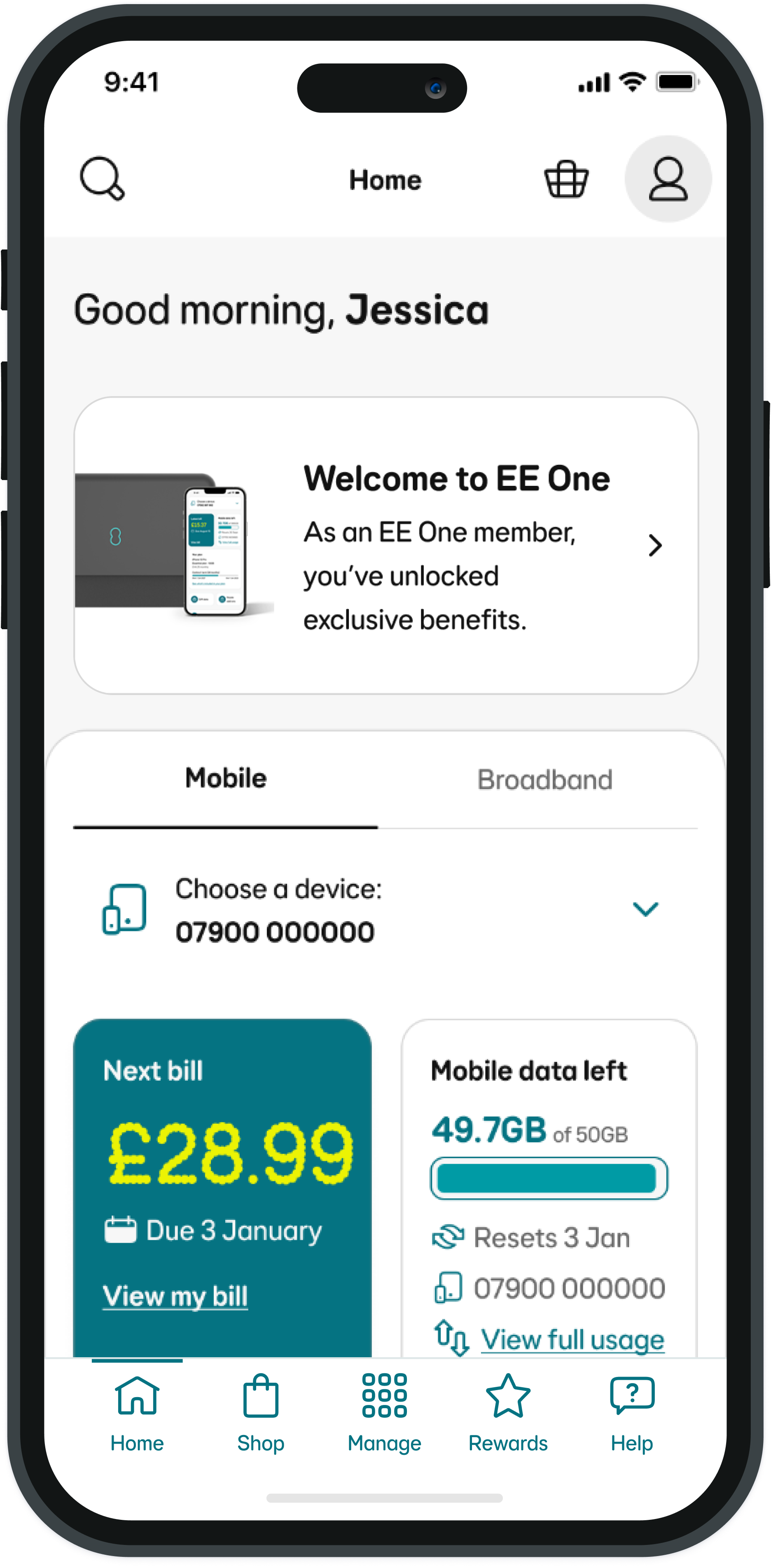 EE app Home screen