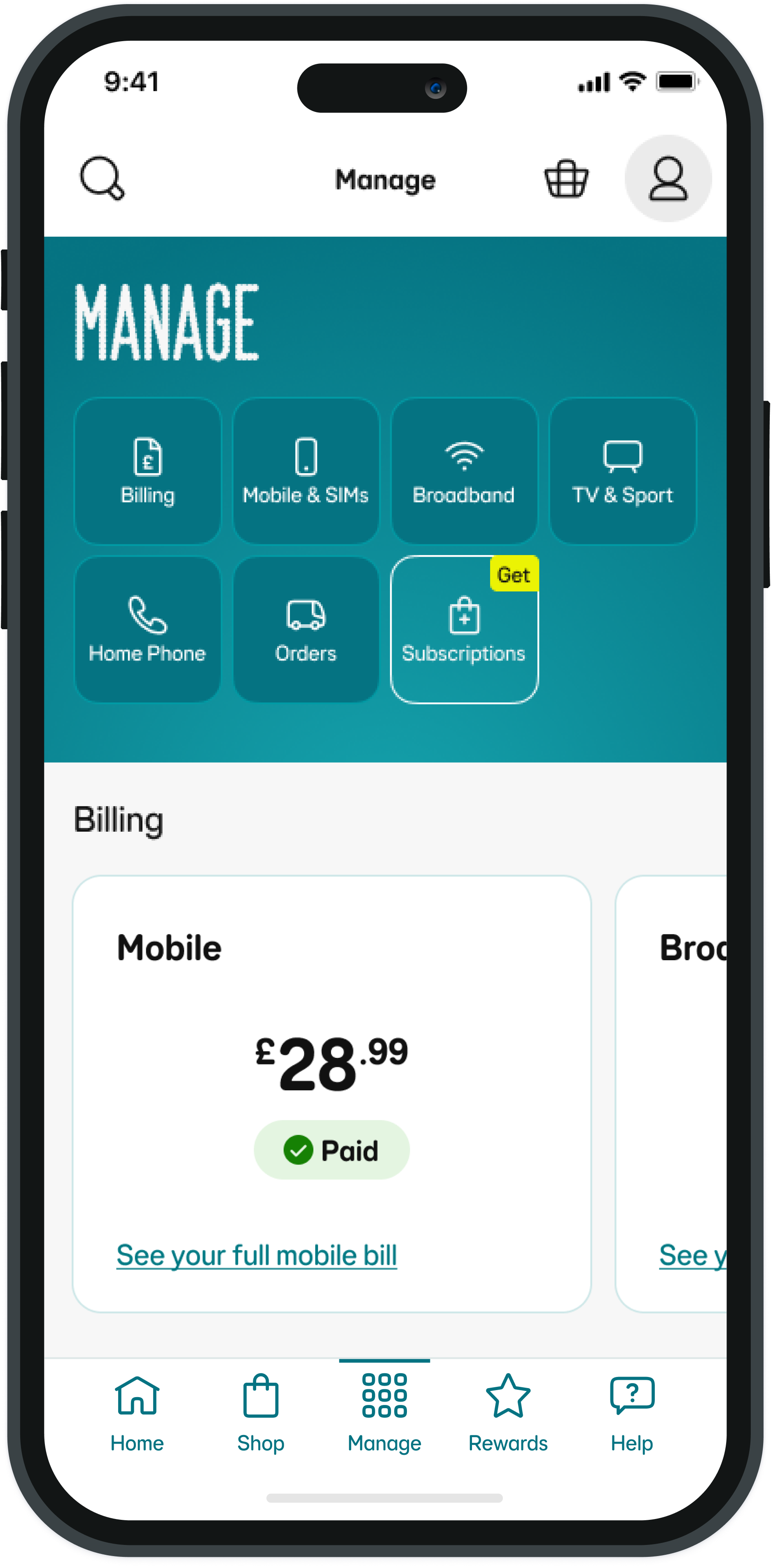 EE App Manage screen